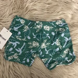 Kids Swim Trunks with Turtle Print - Green